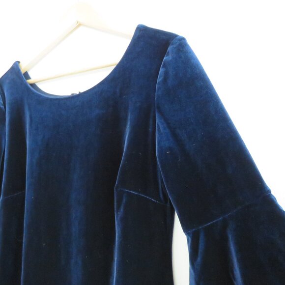 FRANK LYMAN Navy Blue Velvet Morticia Addams Bell Sleeve Dark Whimsigoth Dress - Picture 6 of 10